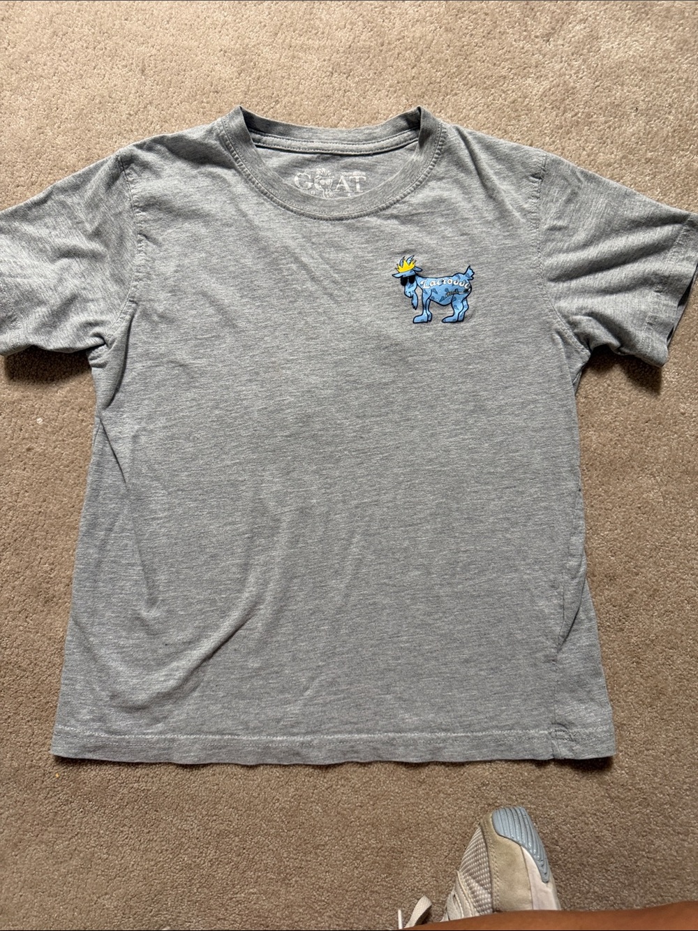 Kids Short-Sleeve Gray Tee with Blue Goat Patch